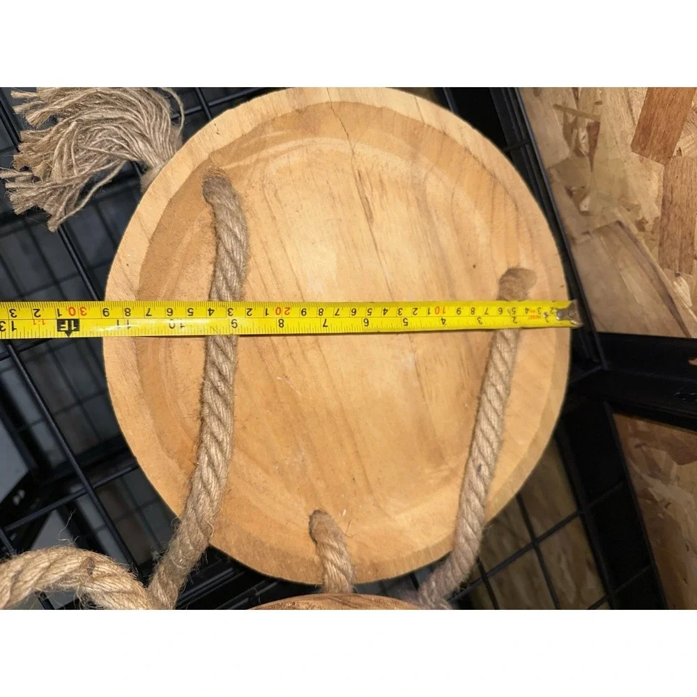 Rustic 3 Tier Wood Hanging Plant Stand Boho Jute Rope Fruit Basket Planter Tray